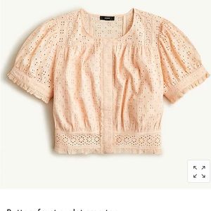 NWT JCrew button-front eyelet cropped top with lace detail